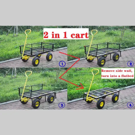 Carriage Steel Cart with Swivel Handle & Detachable Sides