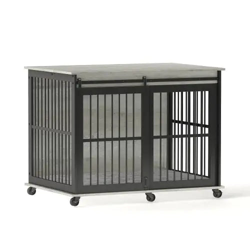 Iron and Wood Dog Crate End Table