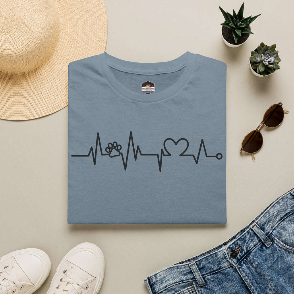 Heartbeat Paw & Heart T-Shirt — Pet Lover EKG Tee