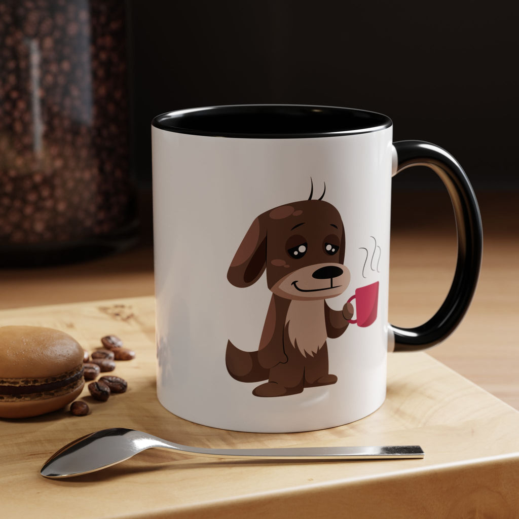 Cute Coffee Dog Mug — Adorable Puppy Holding Coffee Accent Mug (11/15 oz)