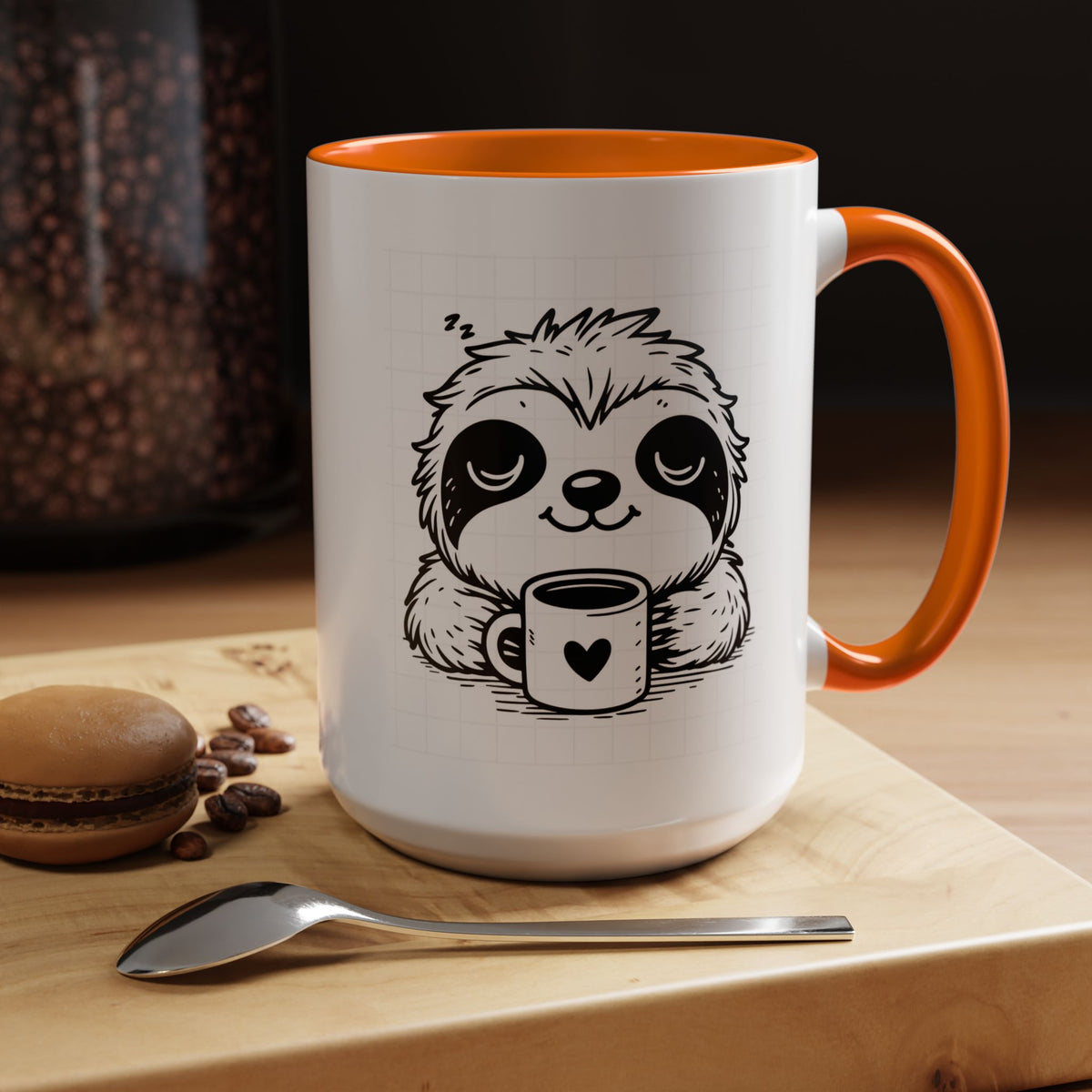 Cute Sloth Coffee Mug (Accent, 11/15oz) — Adorable Cartoon Sloth Holding Coffee Cup
