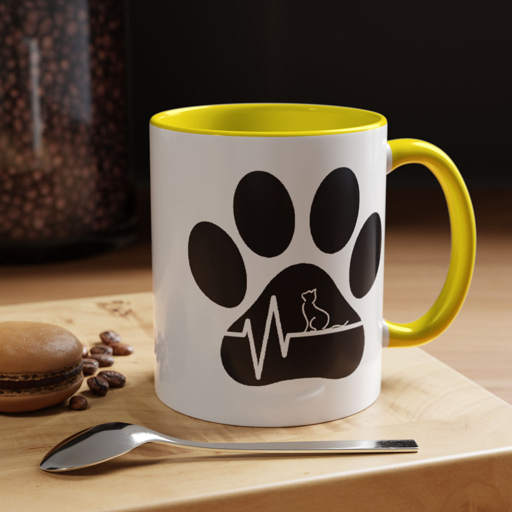 Cat Paw Heartbeat Coffee Mug — Pet Lover Accent Mug (11/15oz)