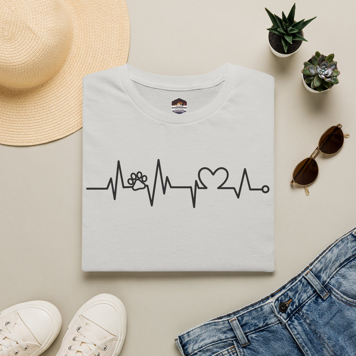 Heartbeat Paw & Heart T-Shirt — Pet Lover EKG Tee
