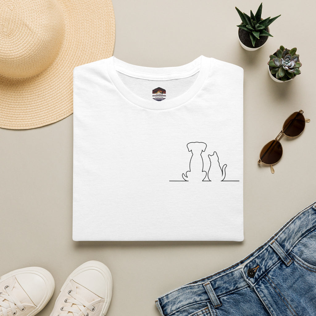 Dog and Cat Outline Tee — Minimal Pet Silhouette T-Shirt