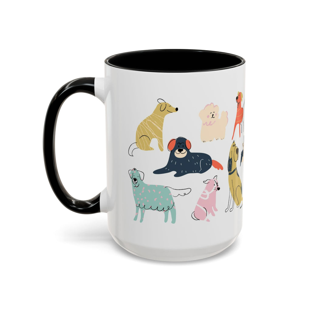 Dog Pattern Accent Coffee Mug — Cute Colorful Dog Breed Illustration (11/15 oz)