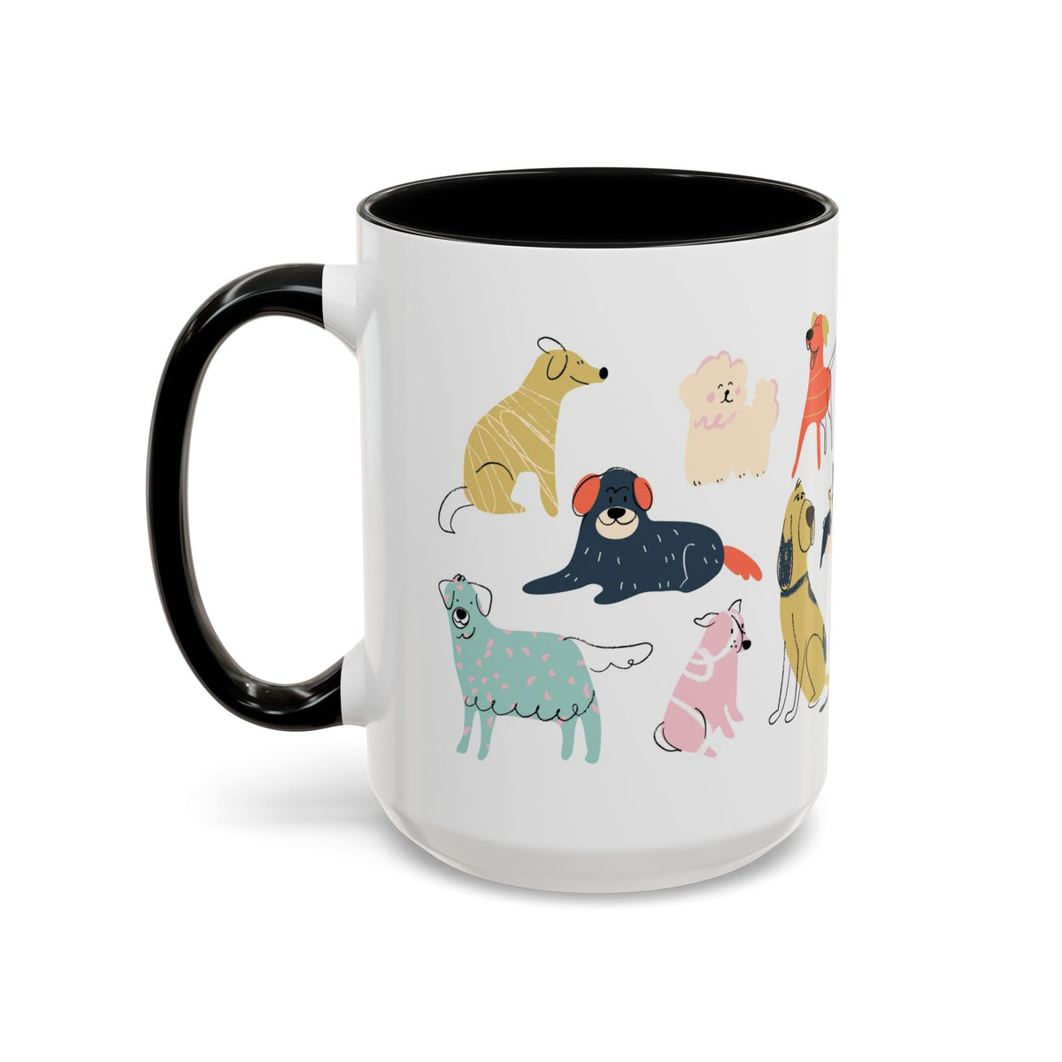Dog Pattern Accent Coffee Mug — Cute Colorful Dog Breed Illustration (11/15 oz)