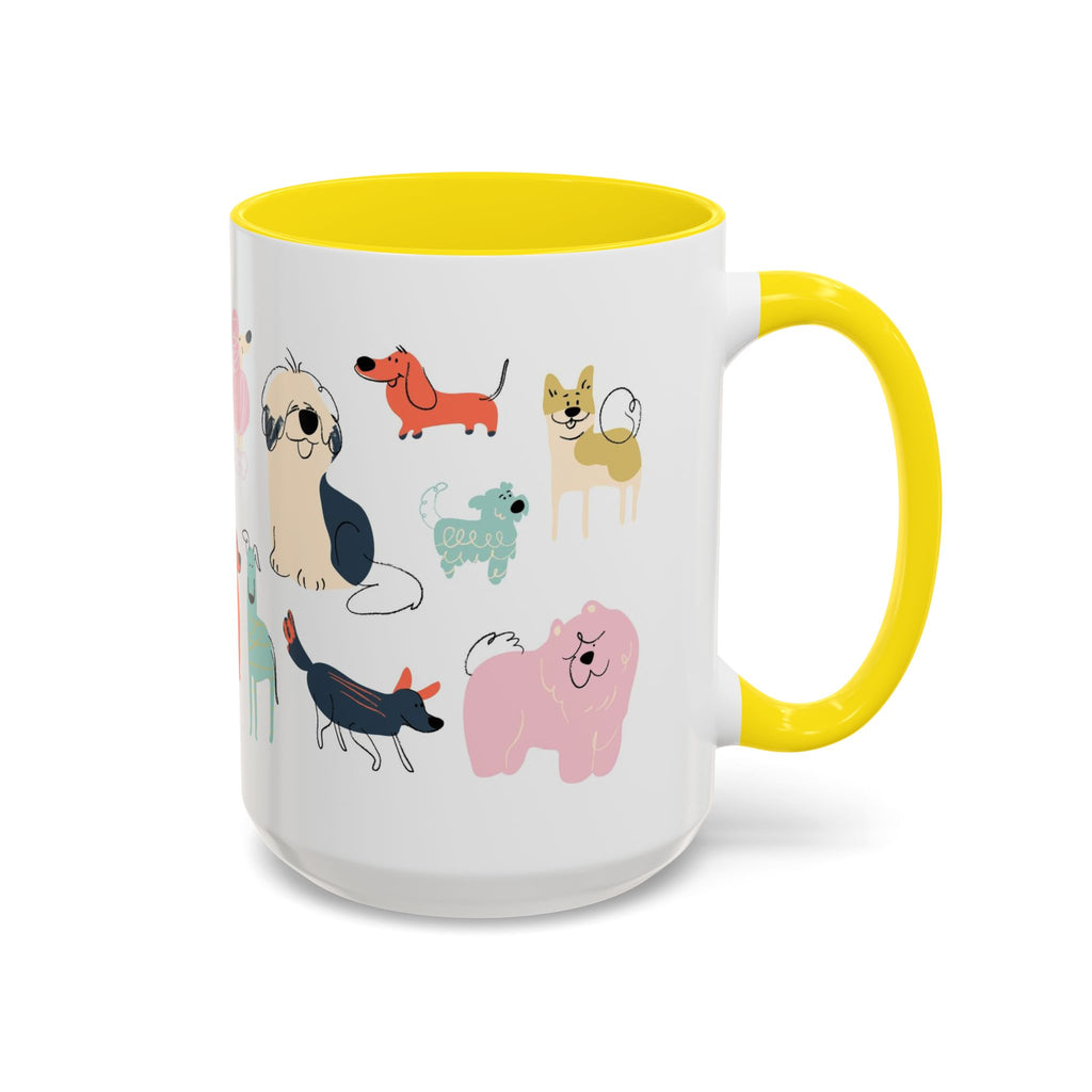Dog Pattern Accent Coffee Mug — Cute Colorful Dog Breed Illustration (11/15 oz)