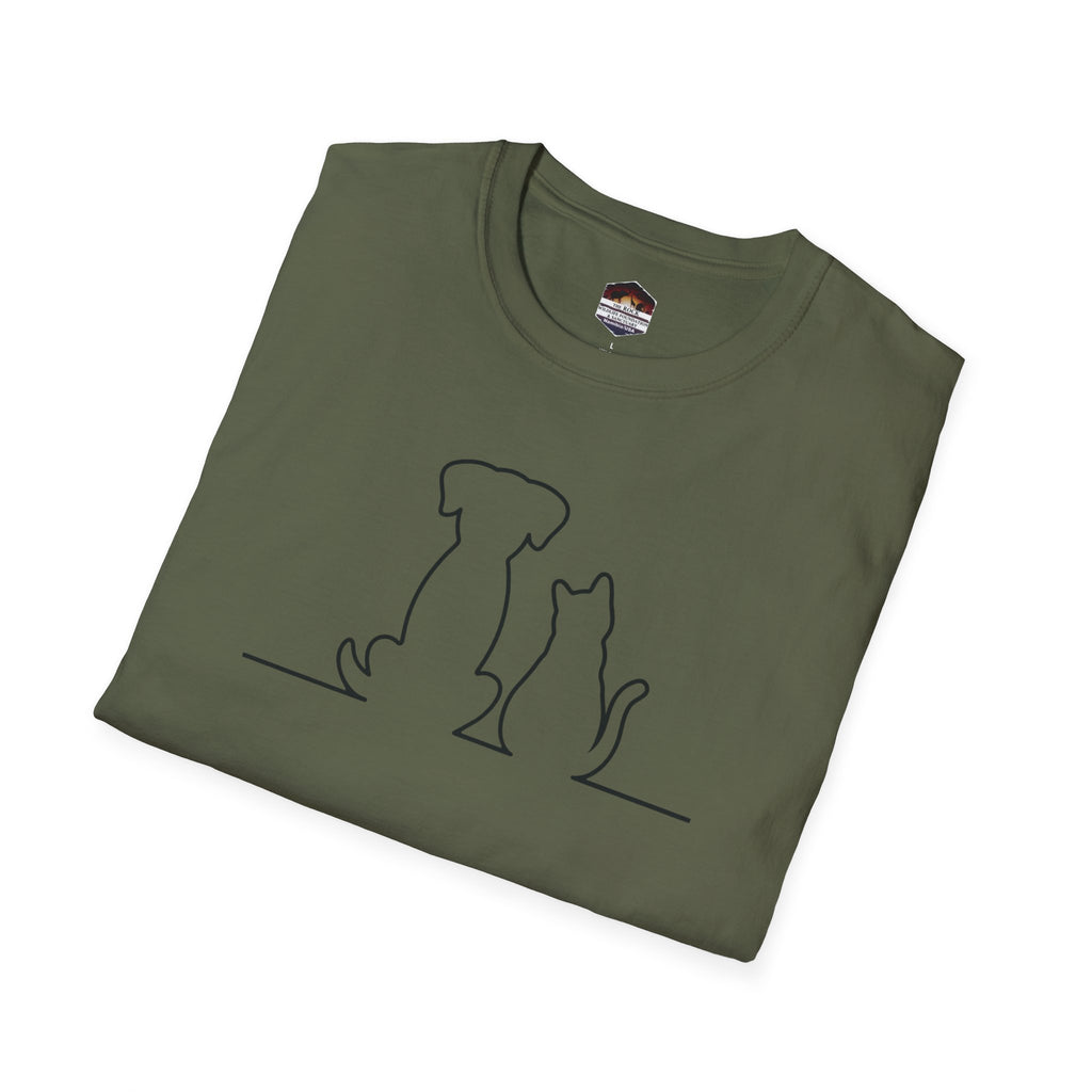 Dog and Cat Line Art T‑Shirt — Minimal Pet Silhouette Tee