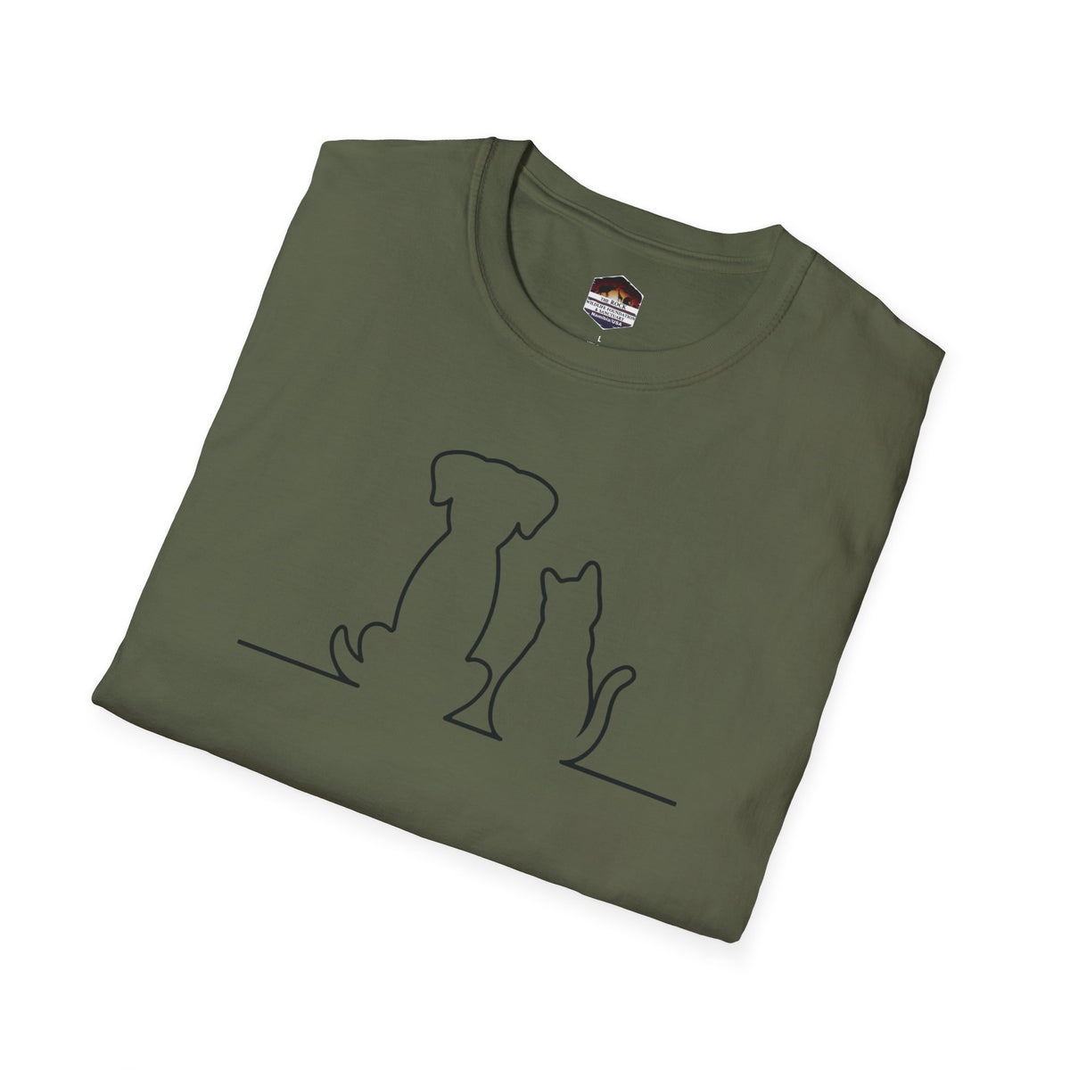 Dog and Cat Line Art T‑Shirt — Minimal Pet Silhouette Tee