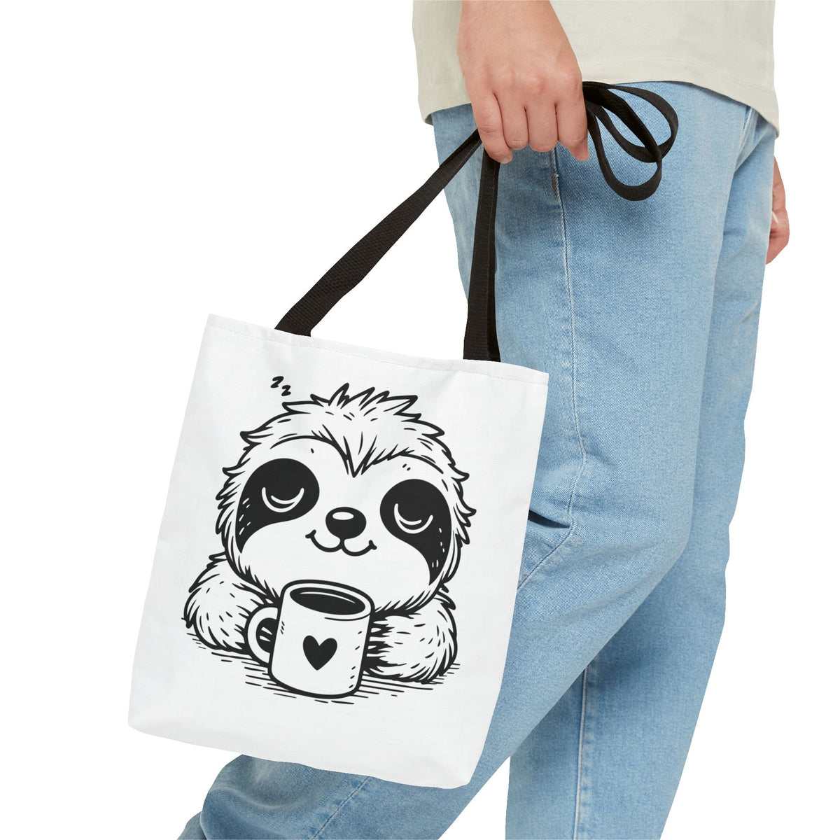 Sloth Coffee Tote Bag — Cute Relaxed Sloth Holding Mug