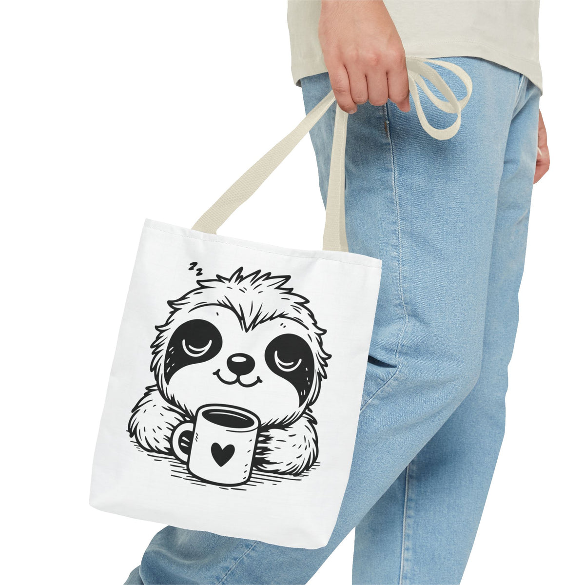 Sloth Coffee Tote Bag — Cute Relaxed Sloth Holding Mug