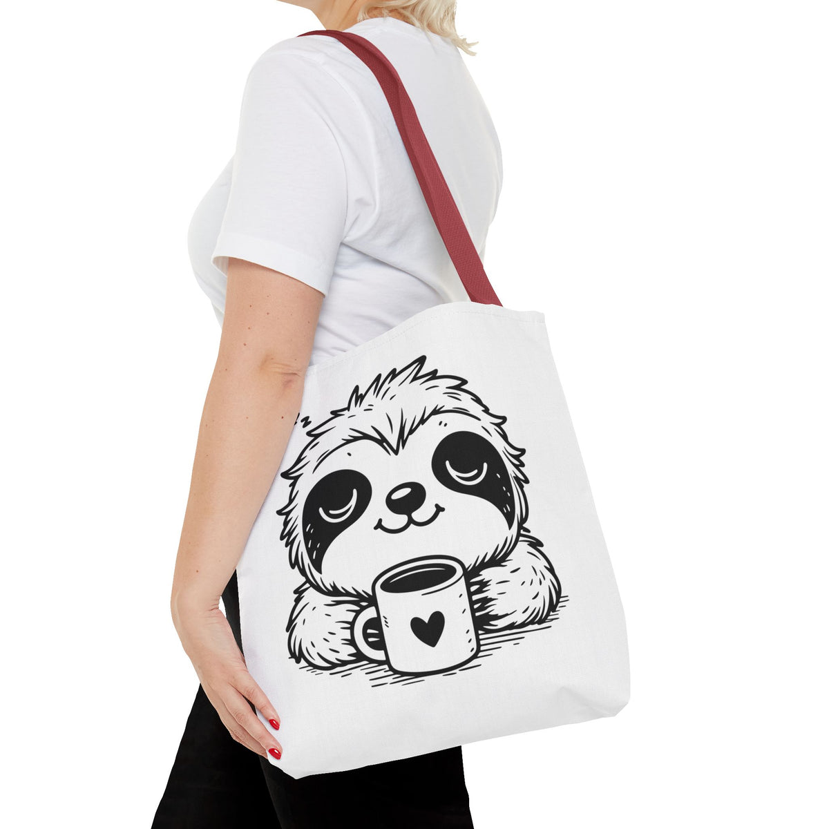 Sloth Coffee Tote Bag — Cute Relaxed Sloth Holding Mug