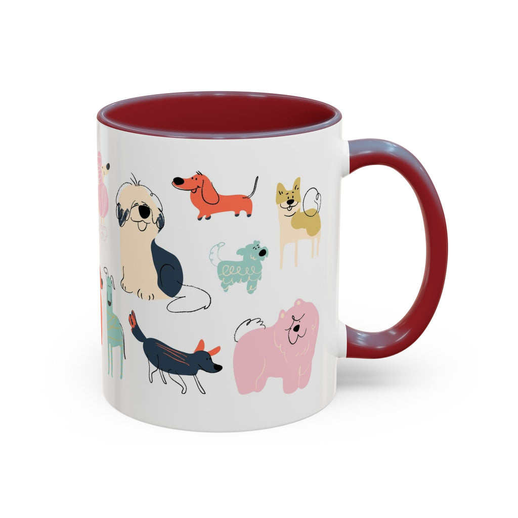 Dog Pattern Accent Coffee Mug — Cute Colorful Dog Breed Illustration (11/15 oz)