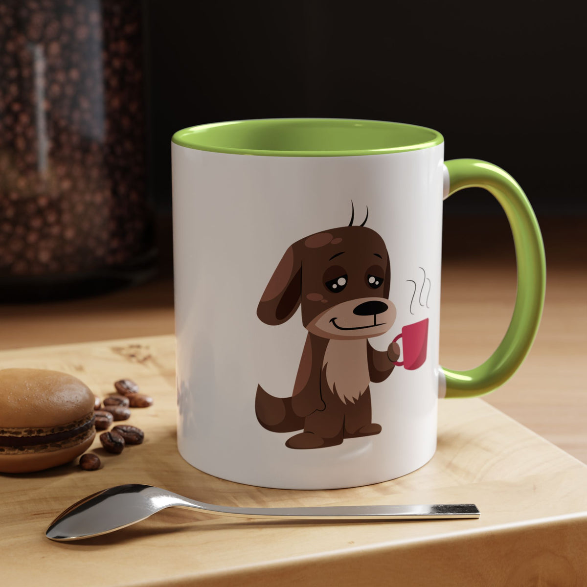Cute Coffee Dog Mug — Adorable Puppy Holding Coffee Accent Mug (11/15 oz)