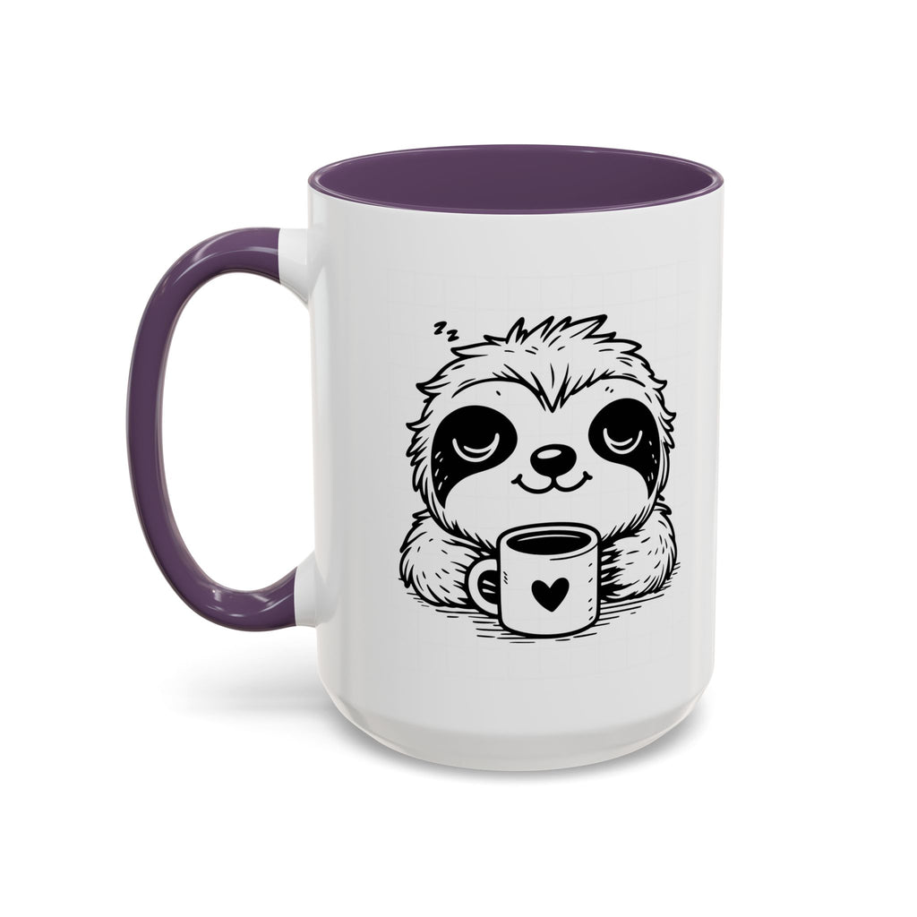 Cute Sloth Coffee Mug (Accent, 11/15oz) — Adorable Cartoon Sloth Holding Coffee Cup