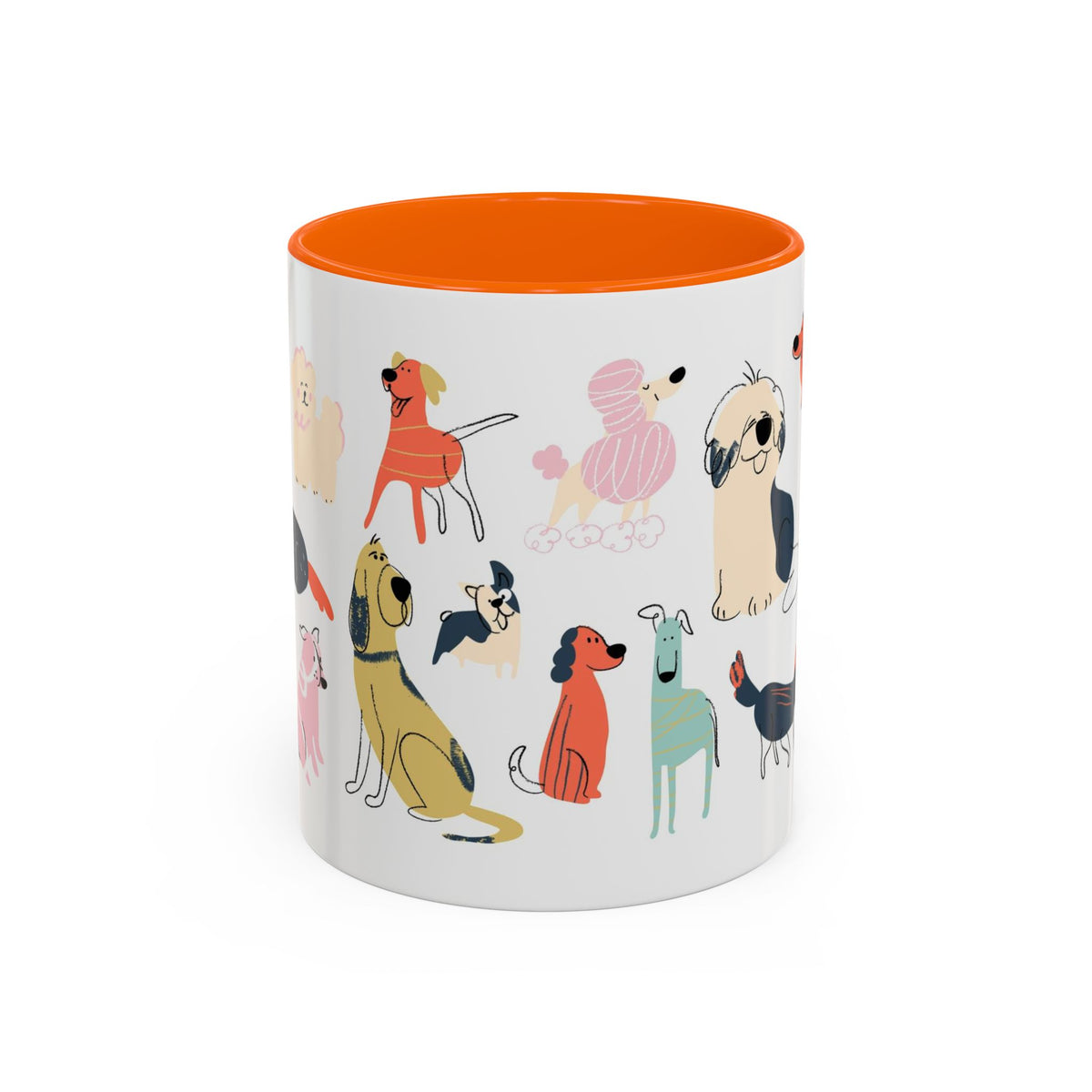 Dog Pattern Accent Coffee Mug — Cute Colorful Dog Breed Illustration (11/15 oz)