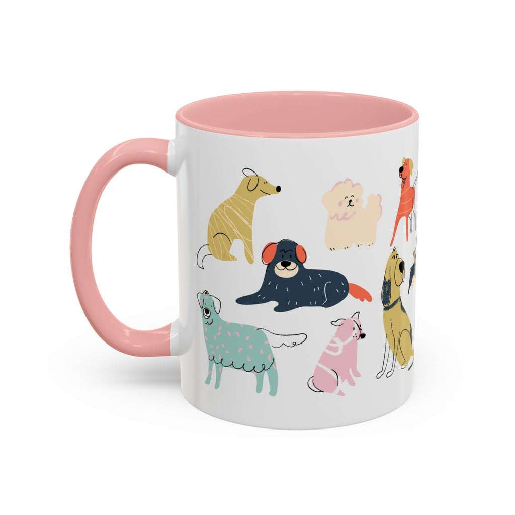Dog Pattern Accent Coffee Mug — Cute Colorful Dog Breed Illustration (11/15 oz)