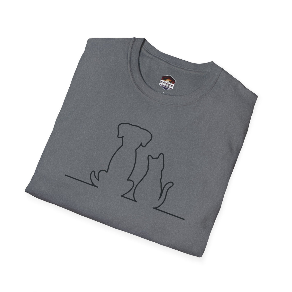 Dog and Cat Line Art T‑Shirt — Minimal Pet Silhouette Tee