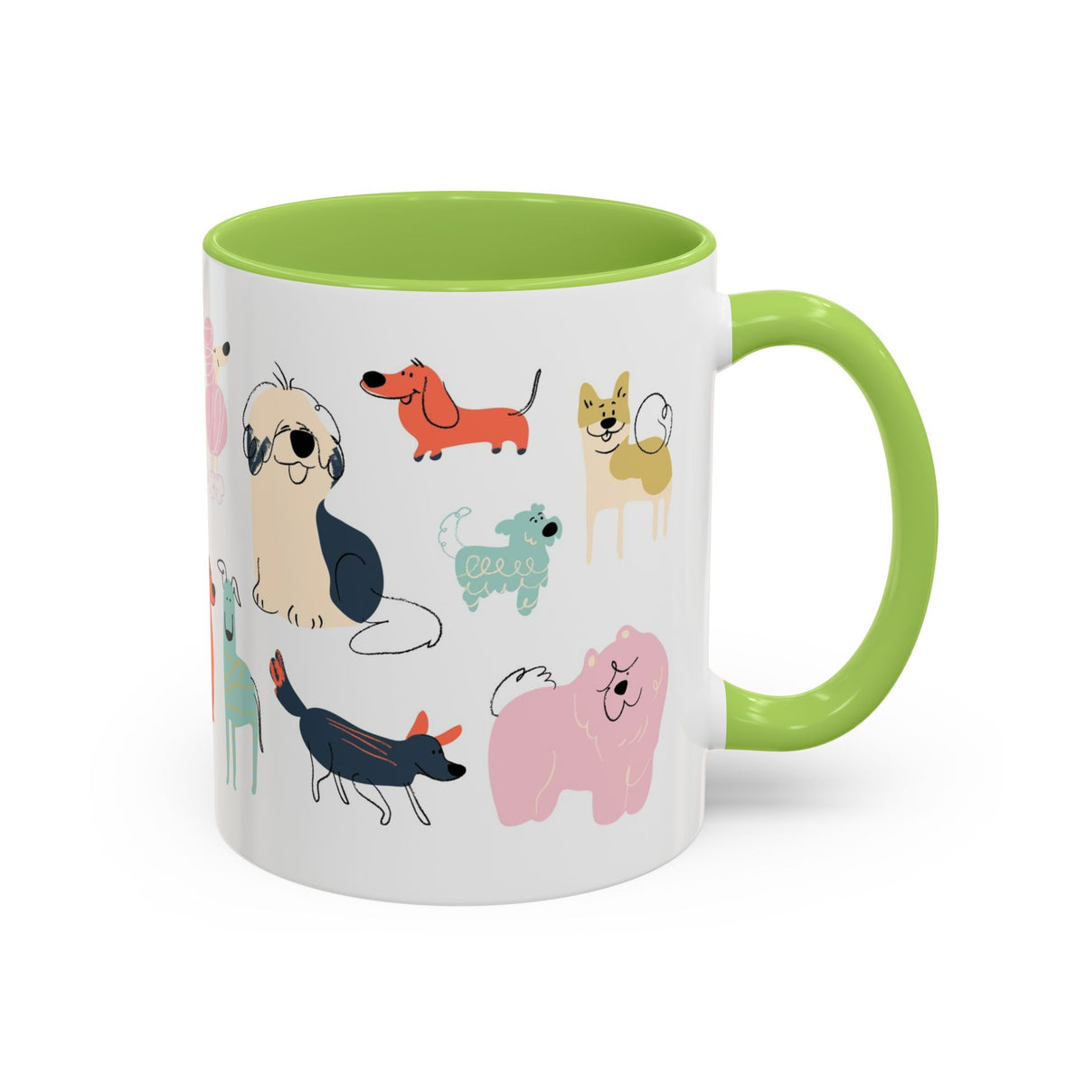 Dog Pattern Accent Coffee Mug — Cute Colorful Dog Breed Illustration (11/15 oz)