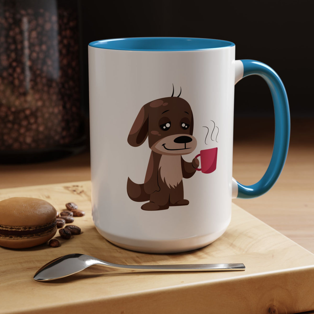 Cute Coffee Dog Mug — Adorable Puppy Holding Coffee Accent Mug (11/15 oz)