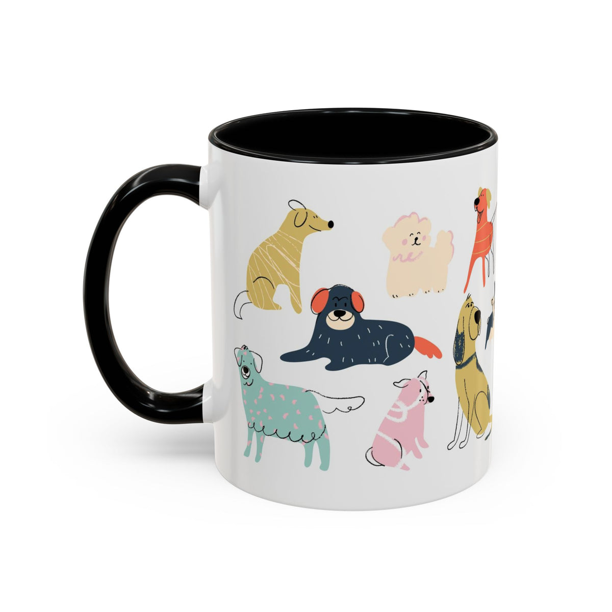 Dog Pattern Accent Coffee Mug — Cute Colorful Dog Breed Illustration (11/15 oz)