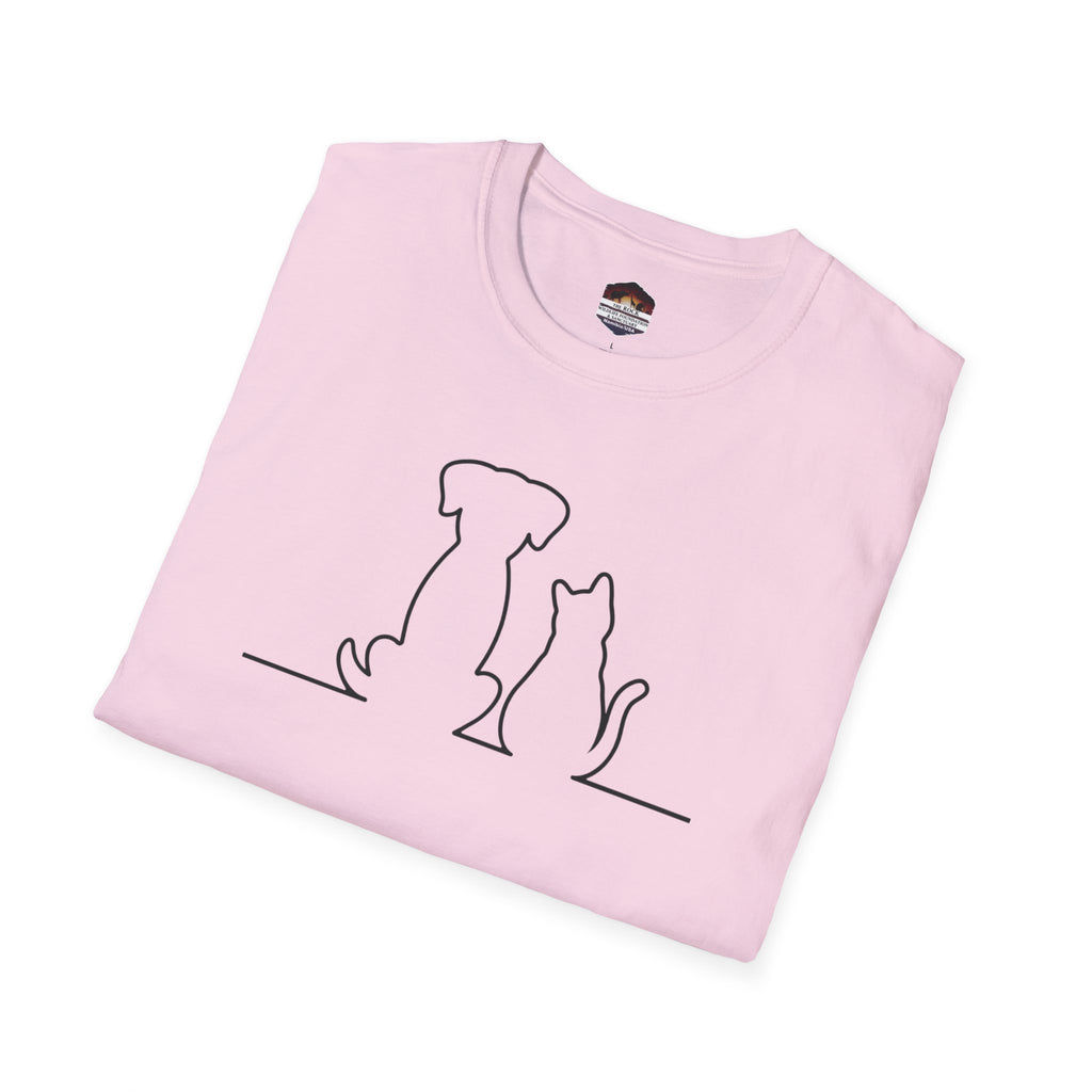 Dog and Cat Line Art T‑Shirt — Minimal Pet Silhouette Tee