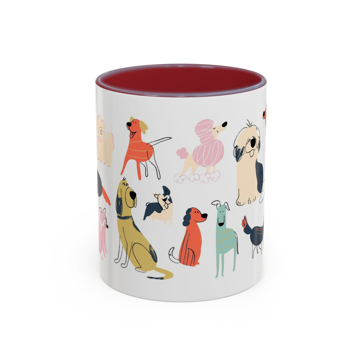 Dog Pattern Accent Coffee Mug — Cute Colorful Dog Breed Illustration (11/15 oz)