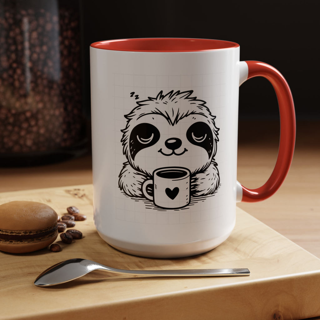 Cute Sloth Coffee Mug (Accent, 11/15oz) — Adorable Cartoon Sloth Holding Coffee Cup