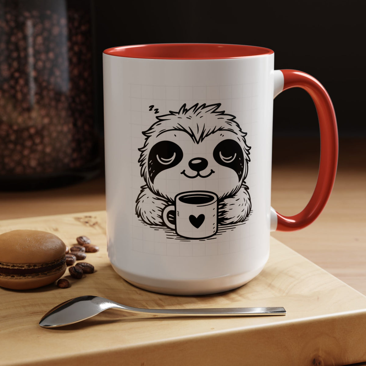 Cute Sloth Coffee Mug (Accent, 11/15oz) — Adorable Cartoon Sloth Holding Coffee Cup