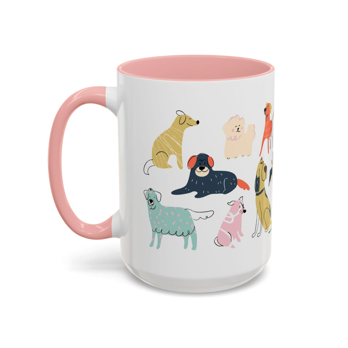 Dog Pattern Accent Coffee Mug — Cute Colorful Dog Breed Illustration (11/15 oz)