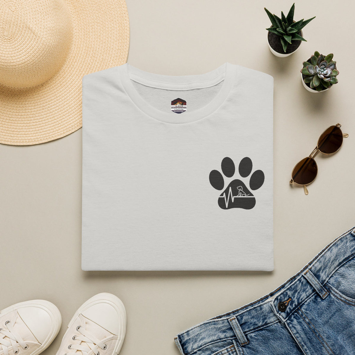 T-Shirt — Paw & Heartbeat EKG Design (Pet Lover Tee)