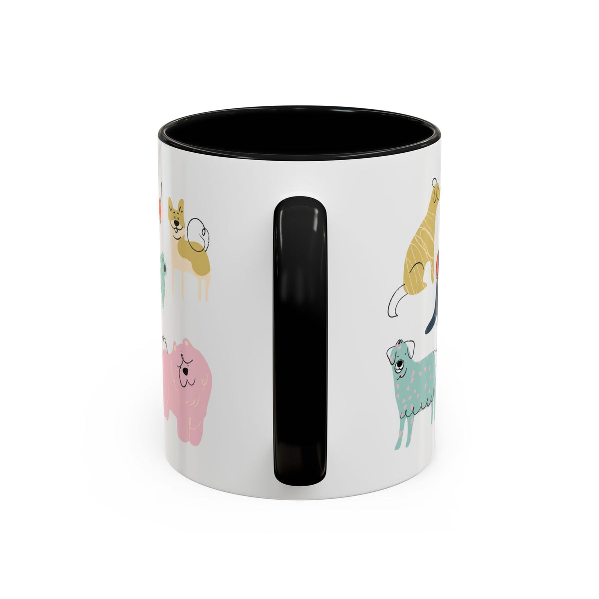 Dog Pattern Accent Coffee Mug — Cute Colorful Dog Breed Illustration (11/15 oz)