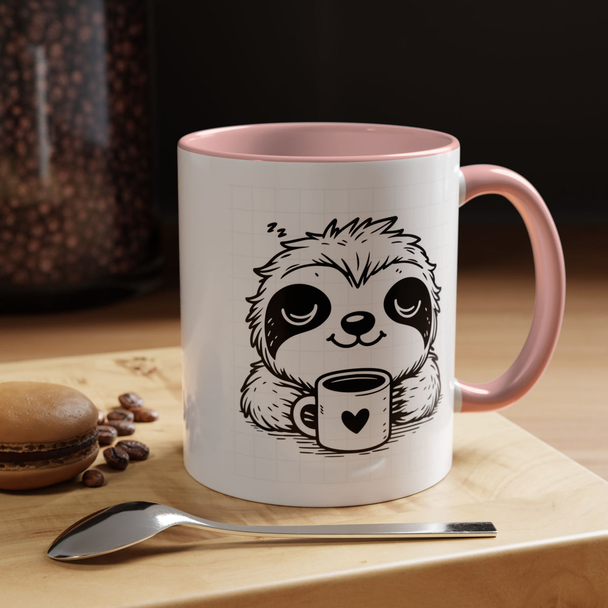 Cute Sloth Coffee Mug (Accent, 11/15oz) — Adorable Cartoon Sloth Holding Coffee Cup