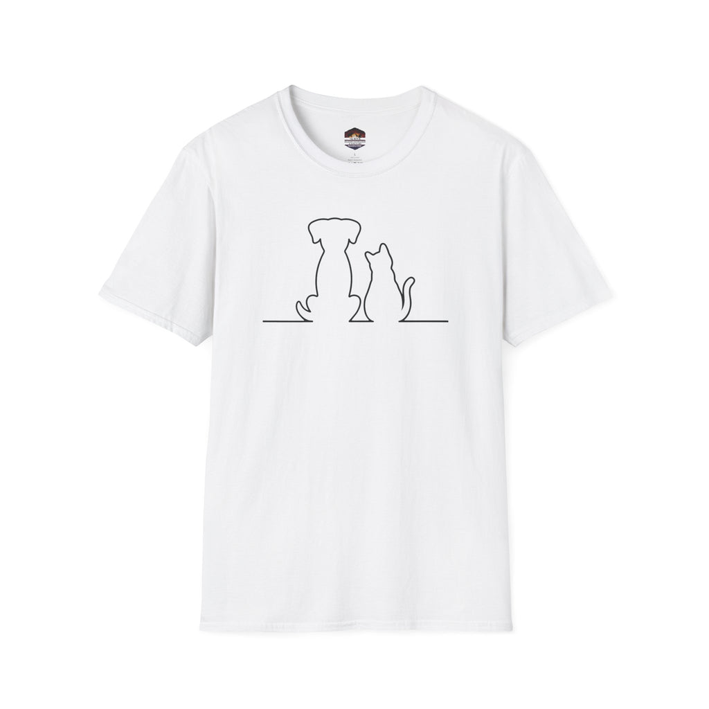 Dog and Cat Line Art T‑Shirt — Minimal Pet Silhouette Tee