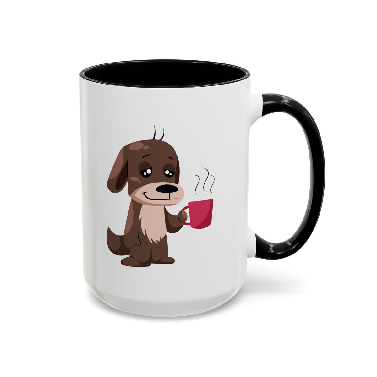Cute Coffee Dog Mug — Adorable Puppy Holding Coffee Accent Mug (11/15 oz)