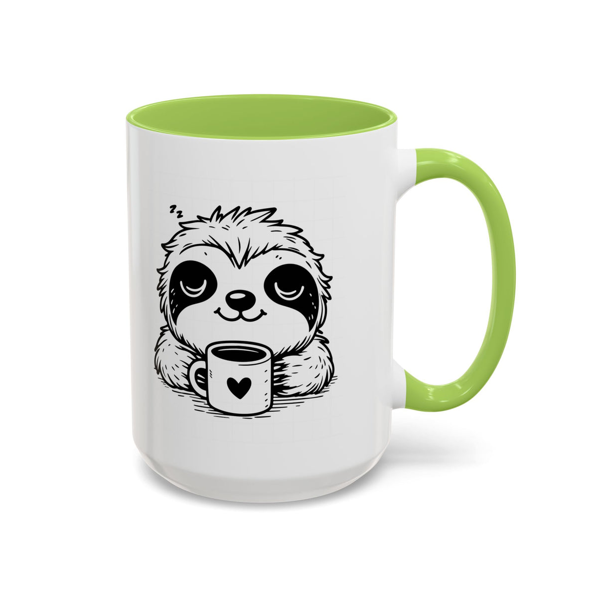 Cute Sloth Coffee Mug (Accent, 11/15oz) — Adorable Cartoon Sloth Holding Coffee Cup