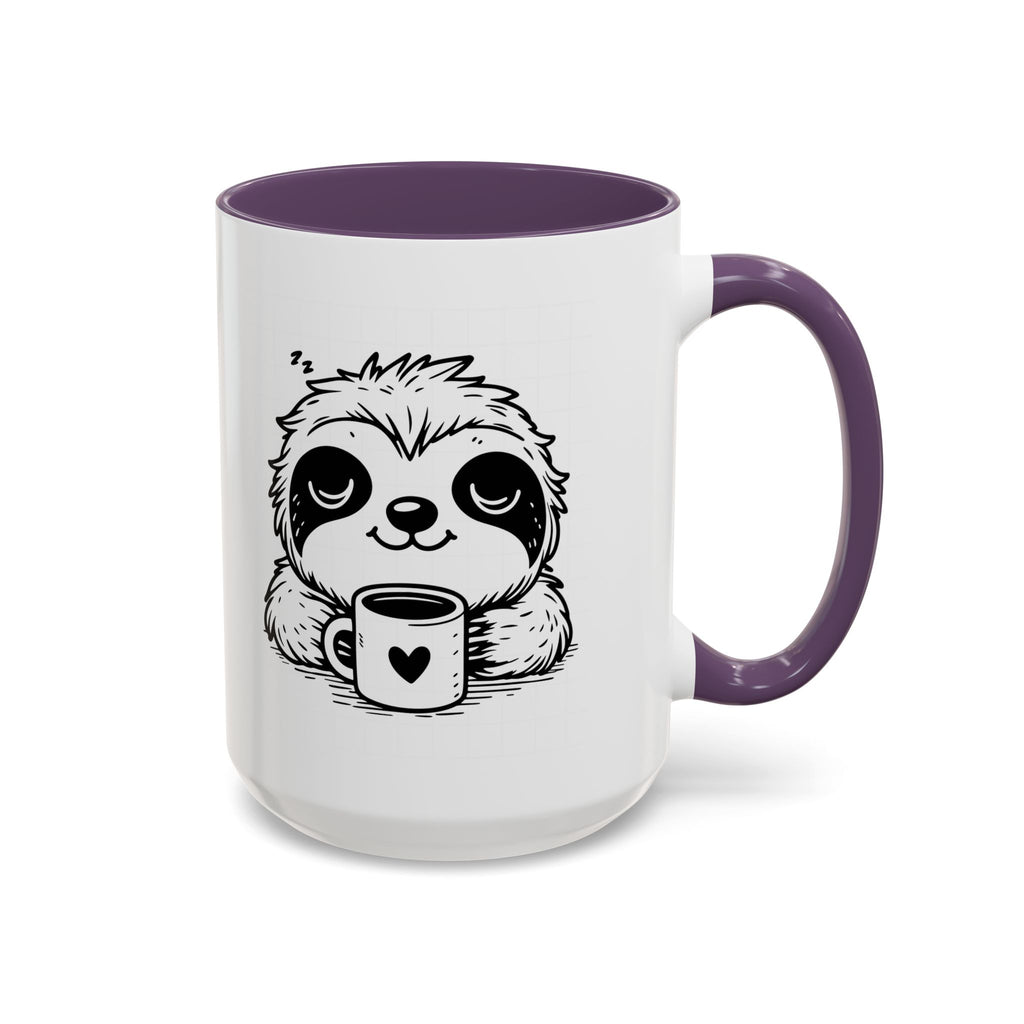 Cute Sloth Coffee Mug (Accent, 11/15oz) — Adorable Cartoon Sloth Holding Coffee Cup