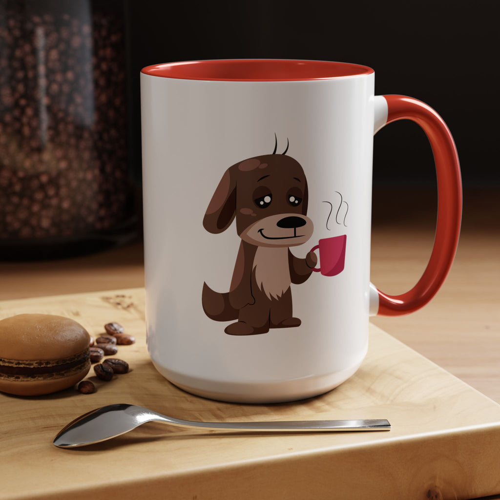 Cute Coffee Dog Mug — Adorable Puppy Holding Coffee Accent Mug (11/15 oz)