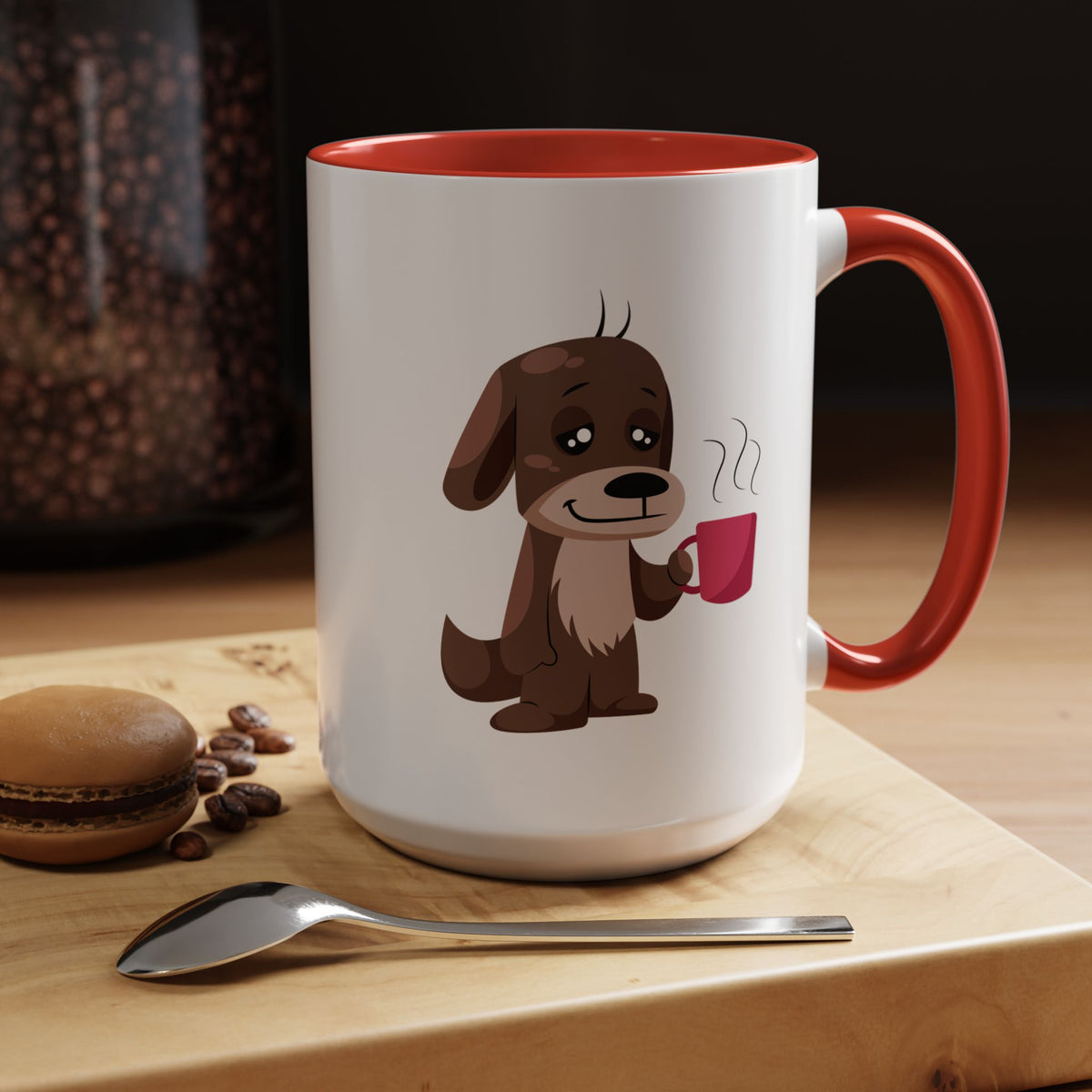 Cute Coffee Dog Mug — Adorable Puppy Holding Coffee Accent Mug (11/15 oz)