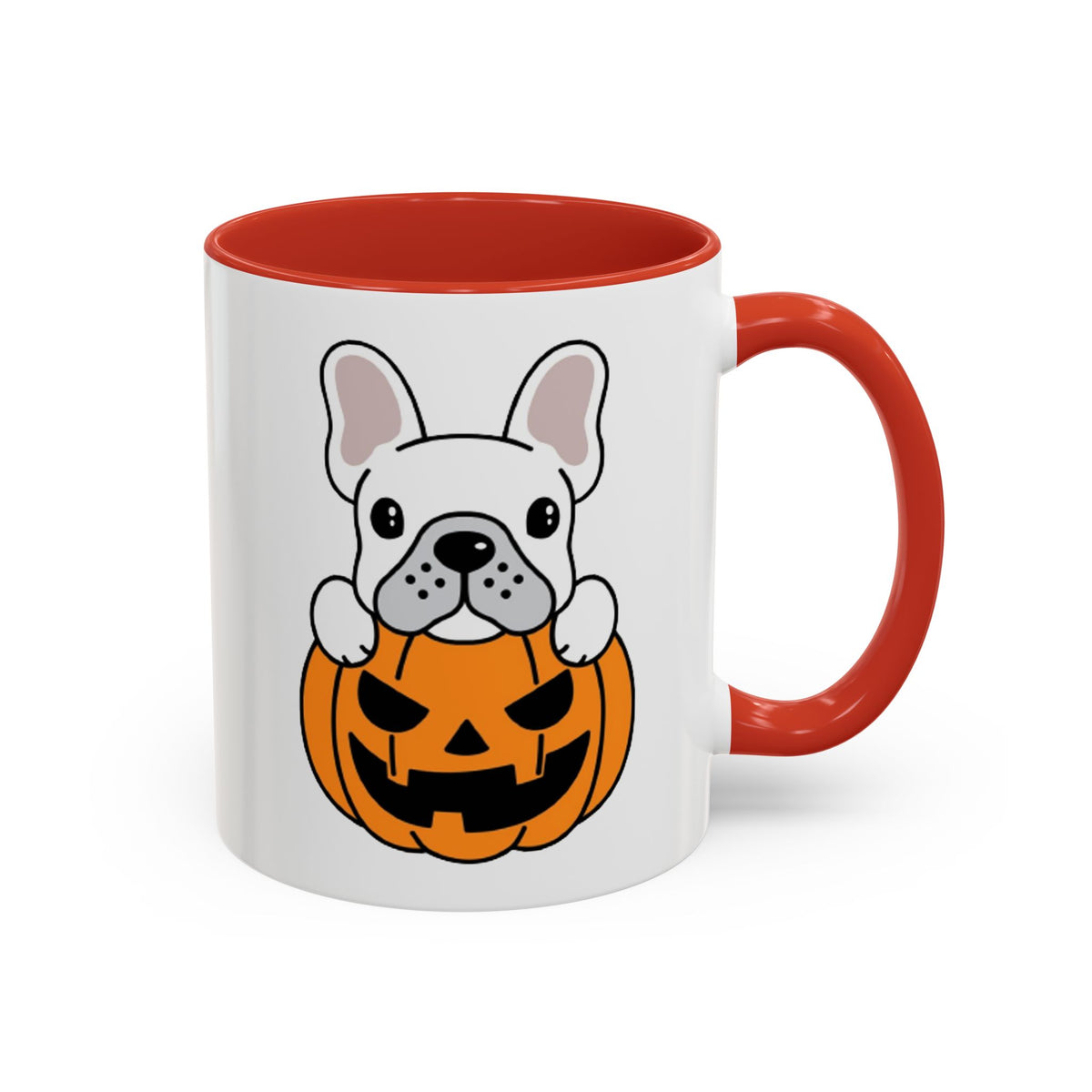 French Bulldog Halloween Coffee Mug – Cute Pup Peeking from Jack-o'-Lantern Accent Mug (11/15oz)
