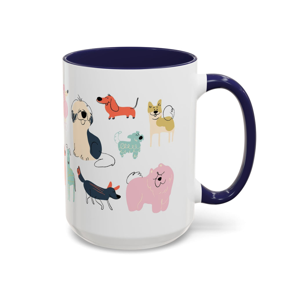 Dog Pattern Accent Coffee Mug — Cute Colorful Dog Breed Illustration (11/15 oz)