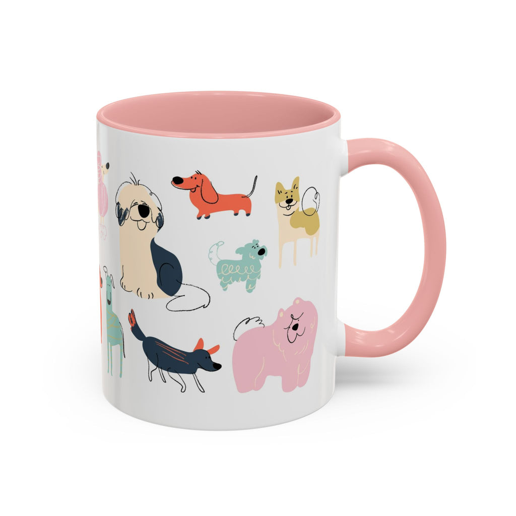 Dog Pattern Accent Coffee Mug — Cute Colorful Dog Breed Illustration (11/15 oz)