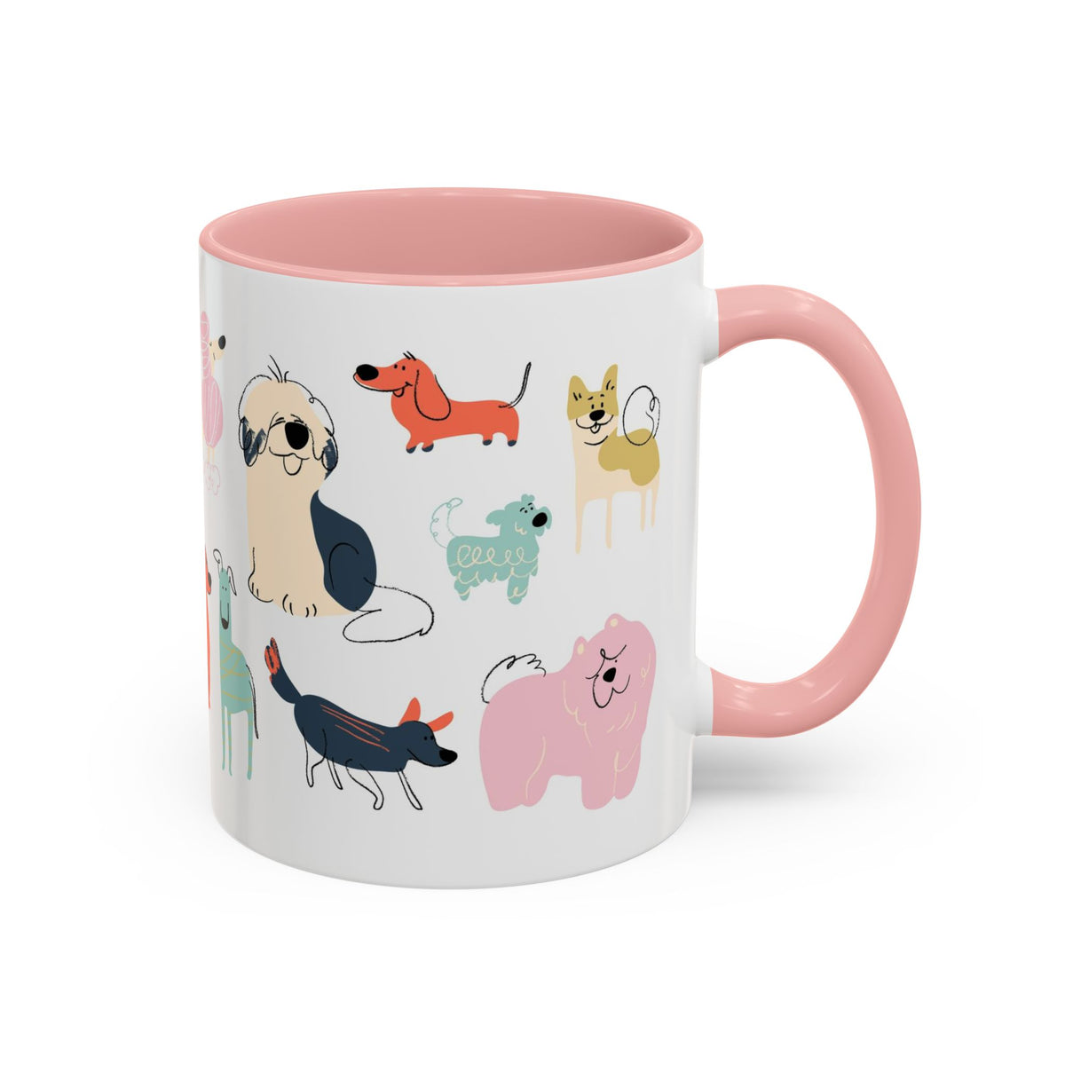 Dog Pattern Accent Coffee Mug — Cute Colorful Dog Breed Illustration (11/15 oz)