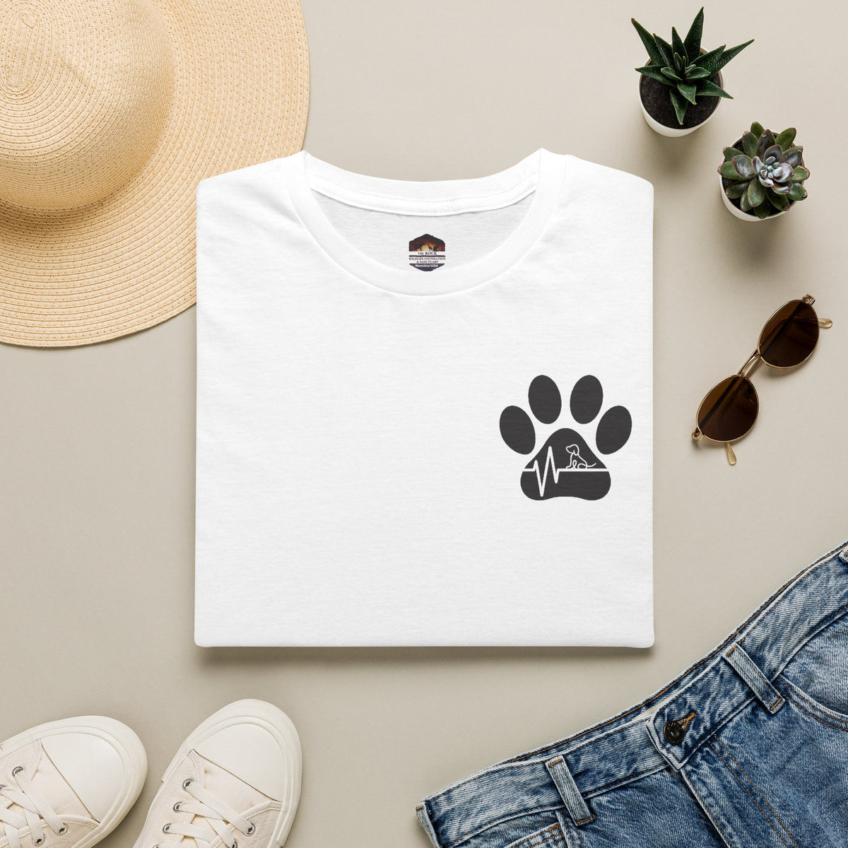 T-Shirt — Paw & Heartbeat EKG Design (Pet Lover Tee)