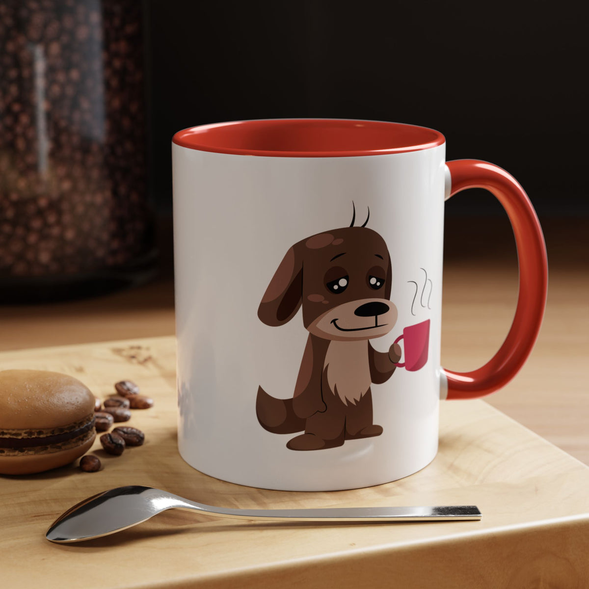 Cute Coffee Dog Mug — Adorable Puppy Holding Coffee Accent Mug (11/15 oz)