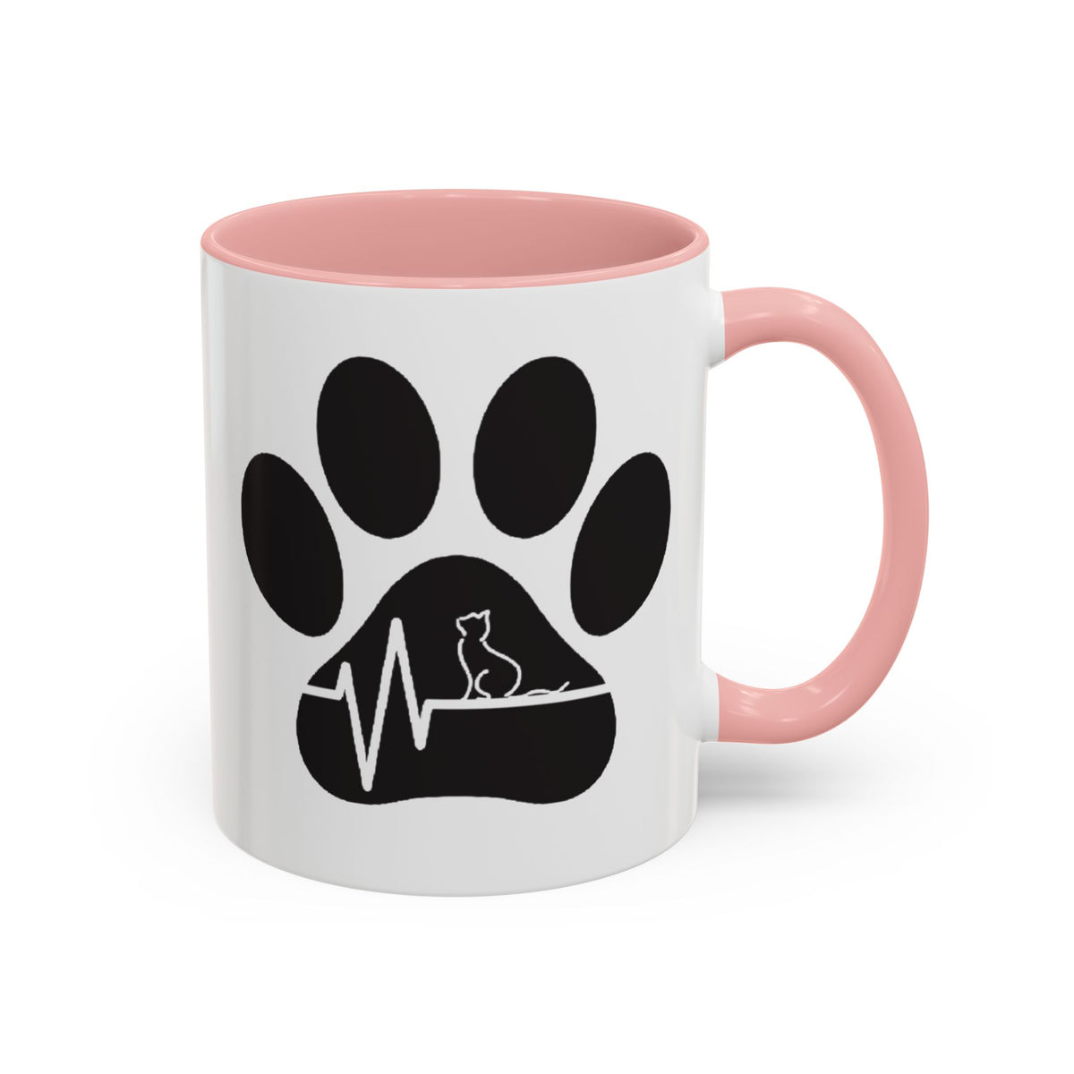Cat Paw Heartbeat Coffee Mug — Pet Lover Accent Mug (11/15oz)
