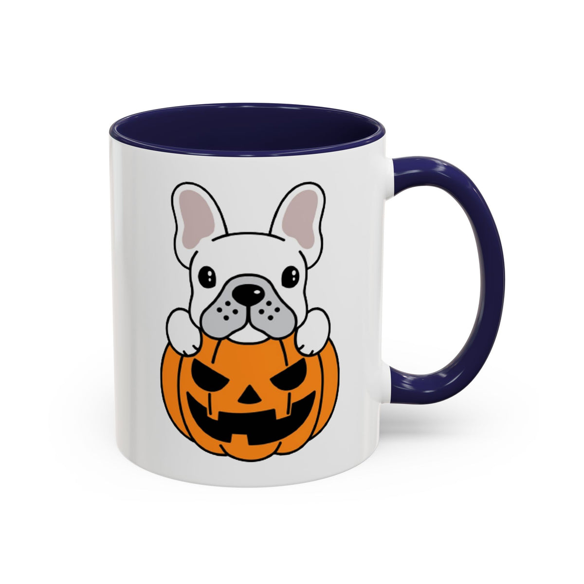 French Bulldog Halloween Coffee Mug – Cute Pup Peeking from Jack-o'-Lantern Accent Mug (11/15oz)
