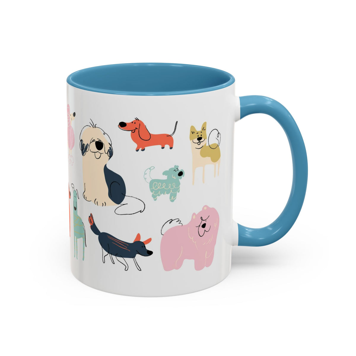 Dog Pattern Accent Coffee Mug — Cute Colorful Dog Breed Illustration (11/15 oz)
