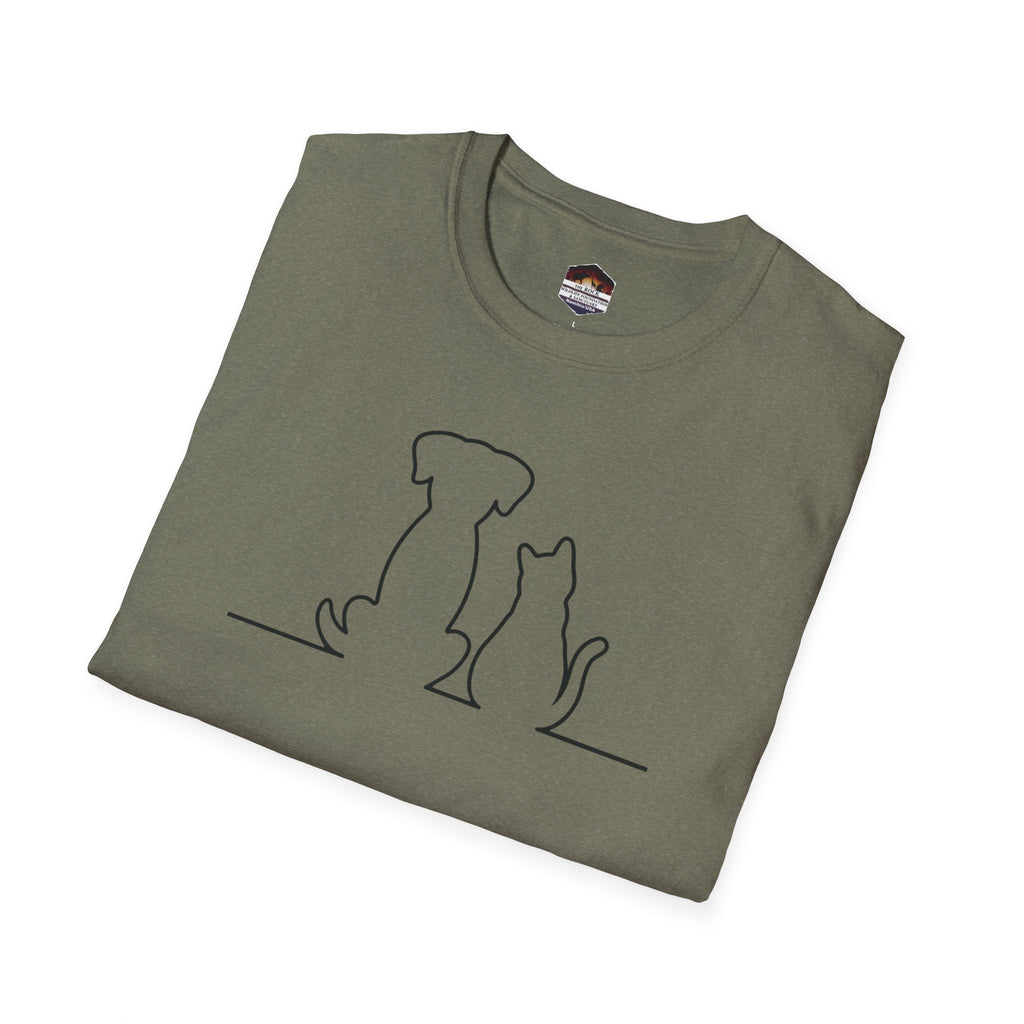 Dog and Cat Line Art T‑Shirt — Minimal Pet Silhouette Tee