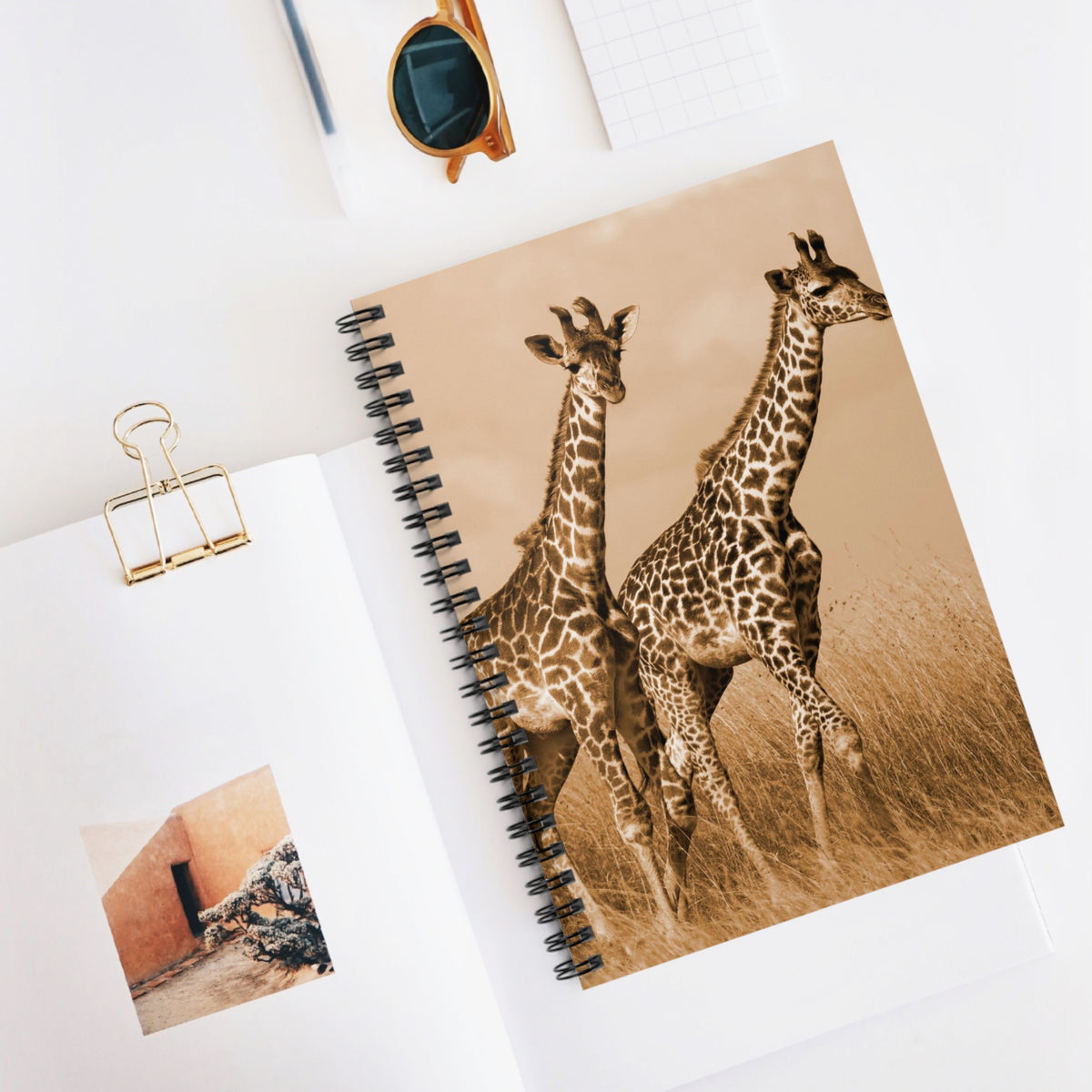 Giraffes Spiral Notebook — Ruled Journal with Walking Elephants Cover